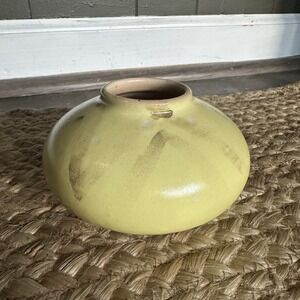 Handmade Pottery Small Light Yellow White Vase Light Brown 3"‎ Fall MCM Retro